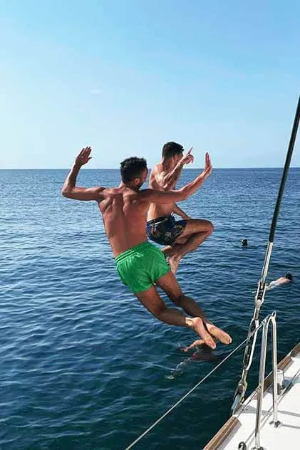 dive from catamaran santorini in santorini volcano hot - springs