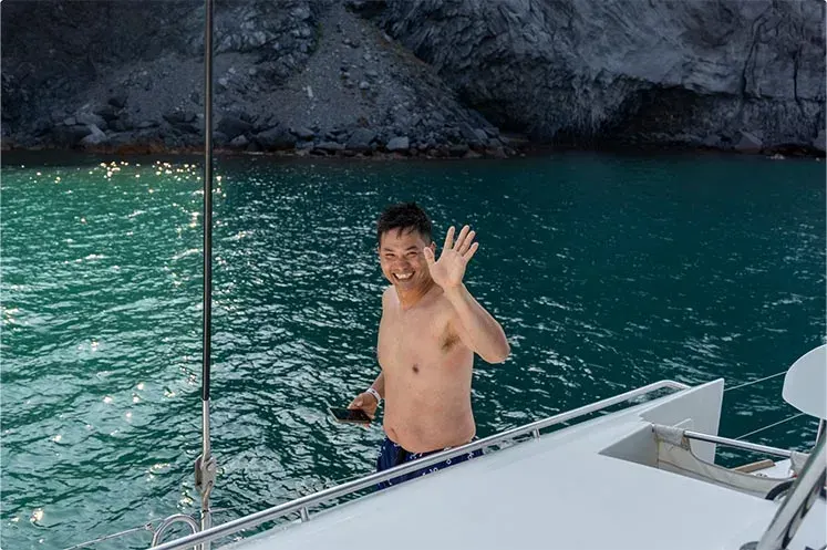 Guests enjoying luxury Santorini catamaran tours
