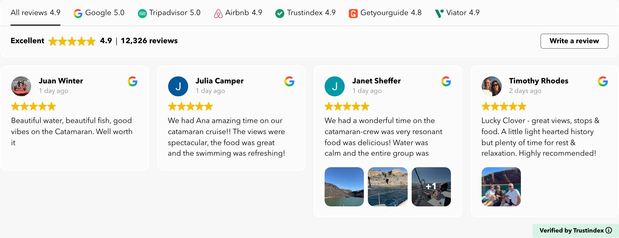 Vista Yachting reviews: 4.9 from 12,326 reviews on Google, Tripadvisor, Airbnb, GetYourGuide and Viator